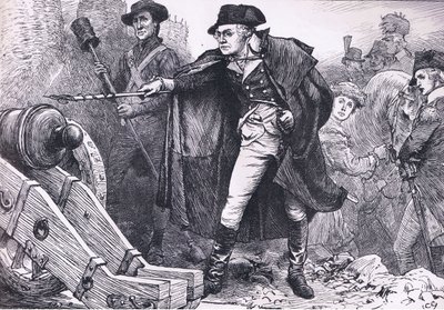 Washington Yorktownin piirityksessä, kuvitus Cassells History of the United Statessta, julkaisija Cassell, Petter & Galpin, n. 1900 (litho) tekijältä American English school