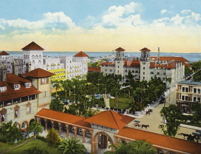 Lintuperspektiivi Alcazar- ja Cordova-hotelleista Ponce de Leonista, St Augustine, Florida (kuva) tekijältä American Photographer (after)