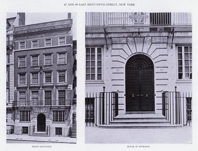Charles A Platt: 47 ja 49 East Sixty-Fifth Street, New York, etukorkeus, sisäänkäynnin yksityiskohta (m/w kuva) tekijältä American Photographer (after)
