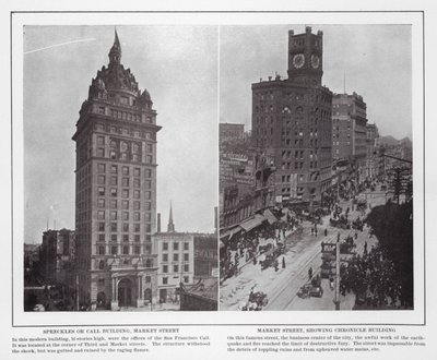 San Francisco: Spreckles tai Call Building, Market Street; Market Street, esillä Chronicle Building (m/w kuva) tekijältä American Photographer (after)