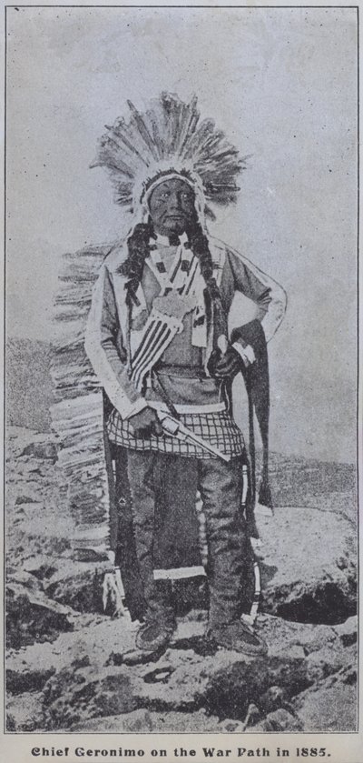 Apassipäällikkö Geronimo sodanpolulla vuonna 1885 (m/w kuva) tekijältä American Photographer (after)
