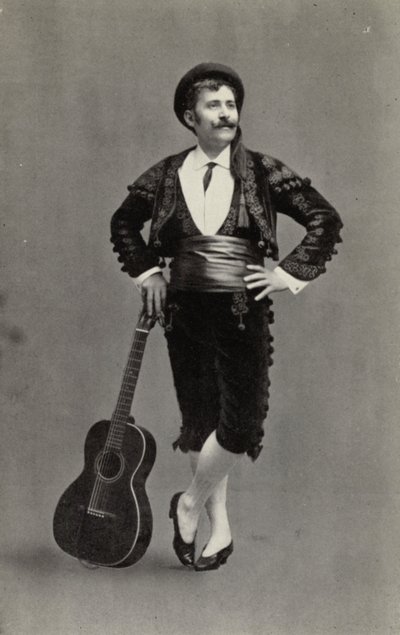 Guiseppe Campanari Figaron roolissa "Sevillan parturi" -elokuvassa (s/w-kuva). tekijältä American Photographer