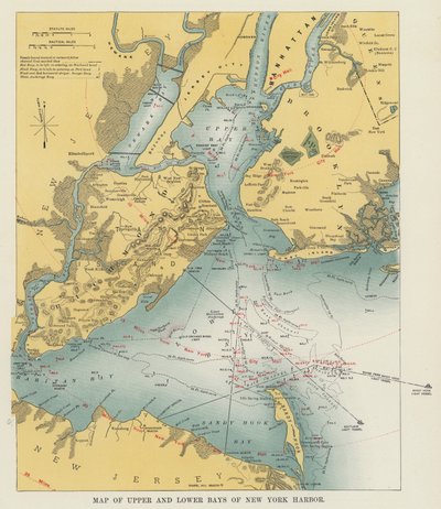 Kartta New Yorkin sataman ylä- ja alalahdista (m/v kuva) tekijältä American Photographer