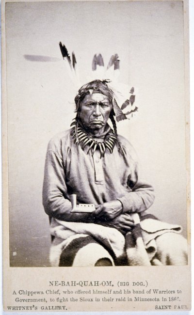 NE-BAH-QUAH-OM, Big Dog, Chippewan päällikkö, tarjoutui taistelemaan Siouxia Minnesotassa tekijältä American Photographer