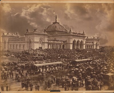 Avajaispäivä, "The Orators", satavuotisjuhlavuoden kansainvälinen näyttely 1876, Philadelphia tekijältä American Photographer