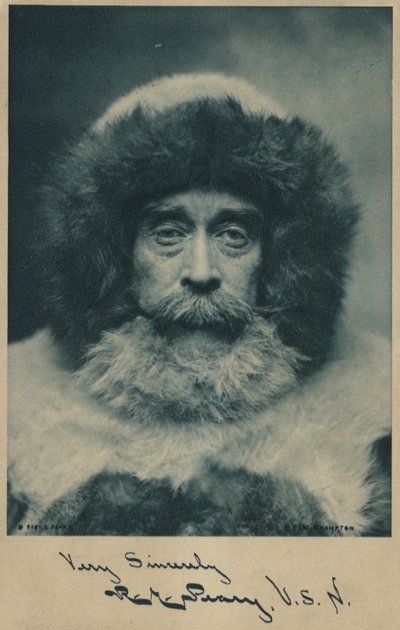 Robert Peary (1856-1920), amerikkalainen arktisen alueen tutkimusmatkailija (s/w-kuva). tekijältä American Photographer