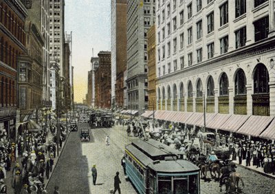 State Street, katsot pohjoiseen Van Buren Streetiltä (värillinen kuva) tekijältä American Photographer