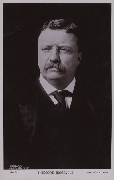 Theodore Roosevelt, yhdysvaltalainen poliitikko ja Yhdysvaltain 26. presidentti (s/w-kuva). tekijältä American Photographer