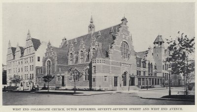 West End Collegiate Church, hollantilainen reformoitu, Seventy-Seventh Street ja West End Avenue (m/w kuva) tekijältä American Photographer