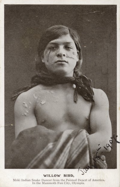 Pajulintu - Moki-intiaanien käärmetanssija Amerikan maalatusta autiomaasta (s/w-kuva) tekijältä American Photographer