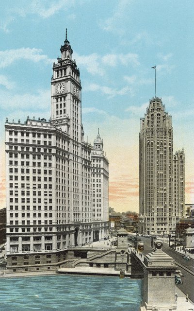 Wrigley Building ja Tribune Tower (värillinen kuva) tekijältä American Photographer