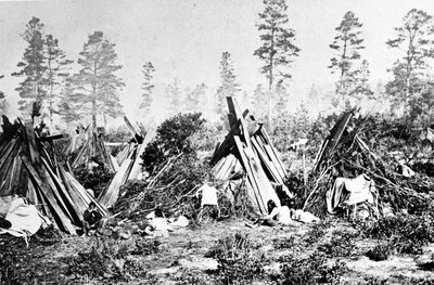Yosemiten intiaanimajat, noin 1870-luku tekijältä American Photographer