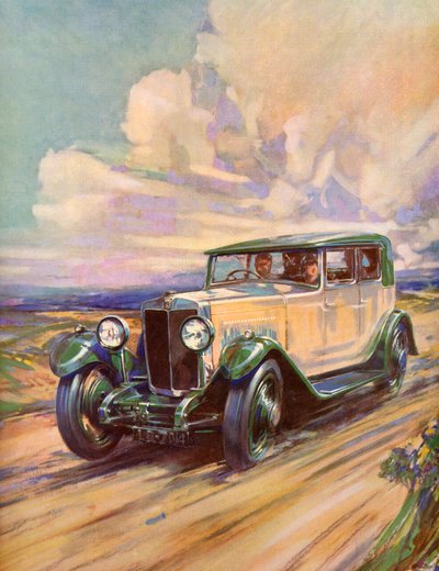 1920-luvun Roadster kiihdyttää hiekkatietä pitkin tekijältä American School