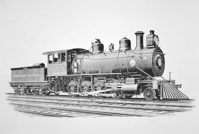 2-8-0 Consolidation -tyyppinen veturi, jonka Baldwin rakensi kesäkuussa 1889 Northern Pacific Railwaylle (litho) tekijältä American School