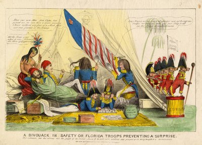 Bivouack turvassa tai Floridan joukot estävät yllätyksen, julkaisija H R Robinson, New York, n. 1839 tekijältä American School