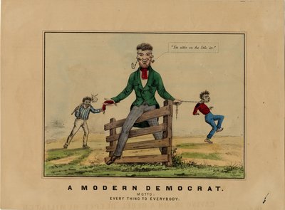 Moderni demokraatti: motto: kaikki kaikille, kiveen allekirjoitettu: HAP, julkaistu Dubuquessa, Iowassa, n. 1860 tekijältä American School