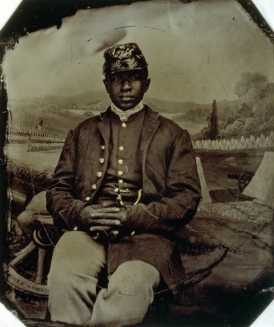 Abraham F. Brown, 54. Massachusettsin jalkaväestä, n. 1863 (tintyyppi) tekijältä American School