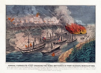 Amiraali Farragutin laivasto hyökkäämässä kapinallisten pattereihin Port Hudsonissa 14. maaliskuuta tekijältä American School