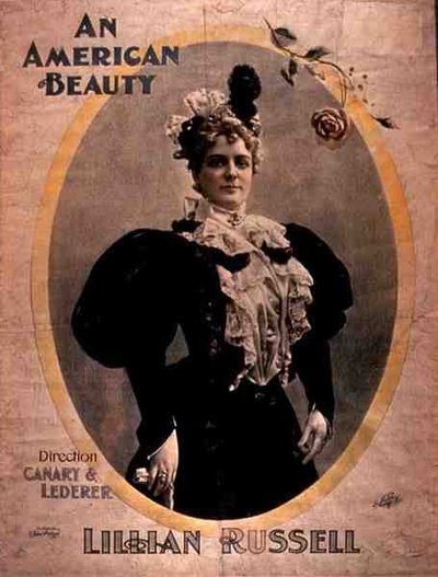 Mainos elokuvalle An American Beauty, pääosissa Lillian Russell ja ohjaajana Canary ja Lederer (värilitho) tekijältä American School