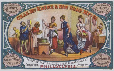 Mainos Charles McKeone & Son Soap Manufacturing Companylle, Philadelphia, Pennsylvania, USA (värilitho) tekijältä American School