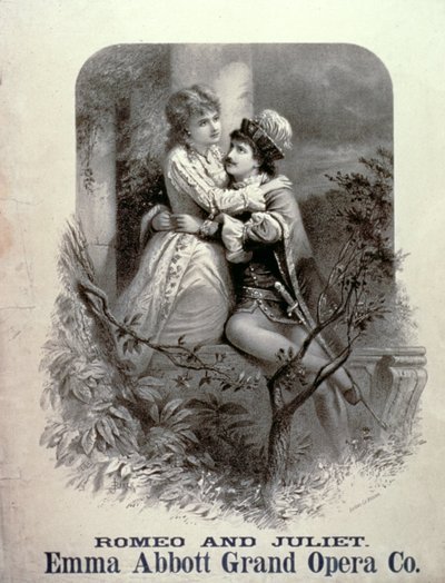 Mainos Romeo ja Julia, pääosissa Emma Abbott, Grand Opera Company tekijältä American School