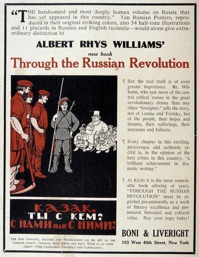 Mainos Albert Rhys Williamsin kirjan ""The Russian Revolution"" myynnistä amerikkalaisessa lehdessä tekijältä American School