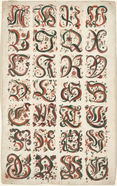 Aakkoset, Fraktur-maalaus, n. 1825-1850 tekijältä American School
