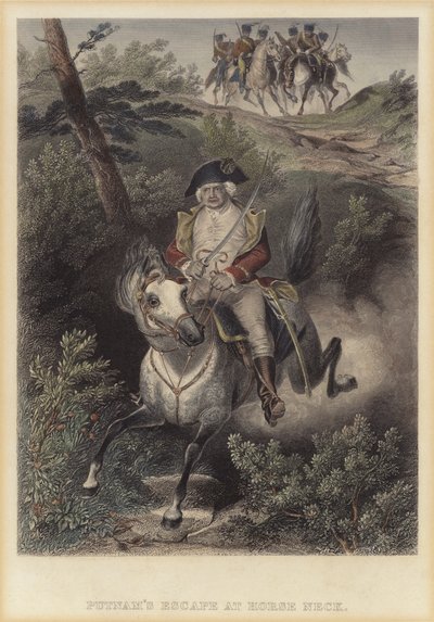 Amerikkalaisen kenraali Israel Putnamin pako brittien luota Horse Neckissä, Connecticutissa, Amerikan itsenäisyyssota tekijältä American School