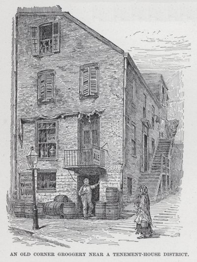 Old Corner Groggery lähellä vuokrataloaluetta (litho) tekijältä American School
