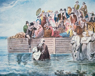Philadelphian anabaptistit todistavat täysin upotuskasteen joessa (värilitho) tekijältä American School