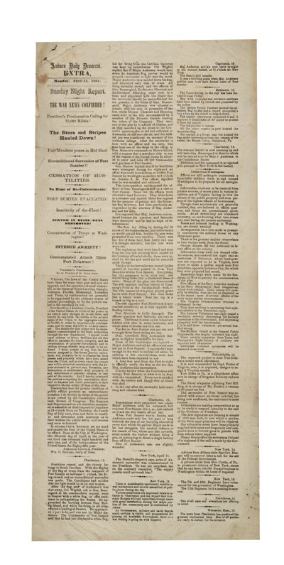 Auburn Daily Democrat Extra Re: Fort Sumter, 15. huhtikuuta 1861 tekijältä American School