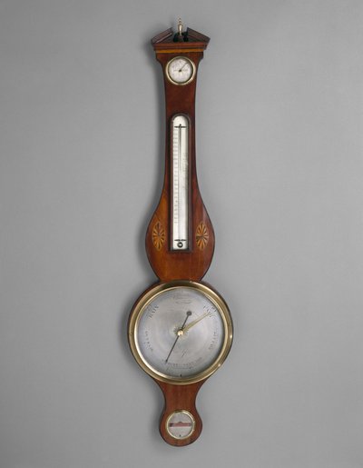 Barometri, c. 1801-1804 (mahonkiviilu ja tunnistamaton upotekoriste; kuusi ja koiranpuu) tekijältä American School