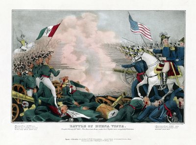 Buena Vistan taistelu, taisteltu 23. helmikuuta 1847, amerikkalainen armeija kenraali Taylorin johdolla voitti täysin tekijältä American School