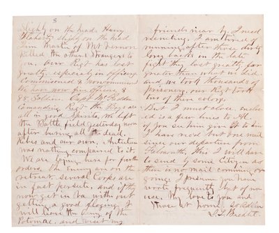 G. L. Brehctin kirjoittama taistelukertomuskirje (tussi ja muste paperille). tekijältä American School