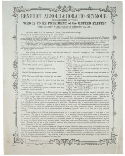 Benedict Arnold ja Horatio Seymour! Kenestä tulee presidentti?, noin 19. syyskuuta 1864 tekijältä American School