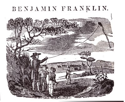 Benjamin Franklin (1706-90) suorittaa leijakokeilunsa tekijältä American School