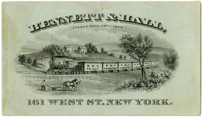 Bennett & Hall -yrityskortti [suorapuoli], 1882 (kaiverrettu litografia [yrityskortti]). tekijältä American School