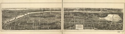 Lintuperspektiivikuva New Yorkin kaupungin 23. ja 24. seurakunnan osasta, joka sijaitsee länteen New Yorkin ja Harlem Railroadista, sekä Grand Boulevardista ja Concoursesta, jotka yhdistävät Manhattanin saaren Harlem-joen pohjoispuolella sijaitsevaan puist tekijältä American School