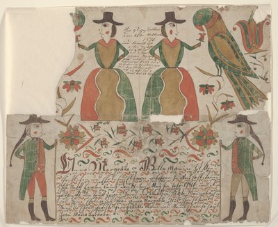 Syntymä- ja kastetodistus Anna Margräta Willemanille, Fraktur Painting, n. 1810 (kynä & muste wc:llä paperilla) tekijältä American School