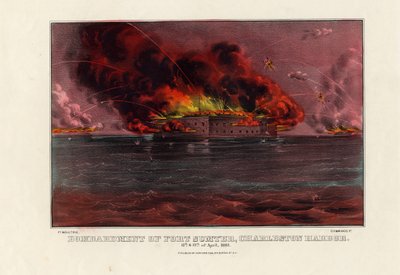 Fort Sumterin pommitukset, Charleston Harbor, 12. ja 13. huhtikuuta 1861, pub. kirjoittanut Currier & Ives, n. 1861 tekijältä American School