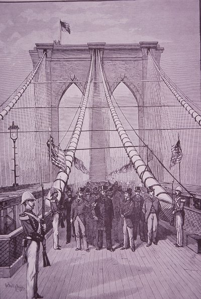 Brooklyn Bridge, presidentti Arthur avajaisseremoniassa 24. toukokuuta 1883 (kaiverrus) tekijältä American School
