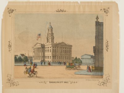 Brooklyn City Hall, julkaisija Charles Magnus, Inc. (litho, käsinmaalattu wc:llä) tekijältä American School