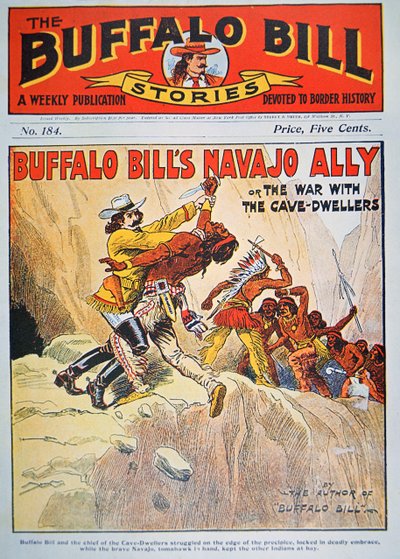 Buffalo Billin (1864-1917) Navajo Ally, kansikuva julkaisusta "Buffalo Bill Stories", n. 1890 (värilitho) tekijältä American School