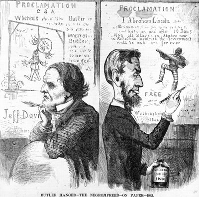 Butler Hanged, The Negro Free, paperille, 1863 tekijältä American School