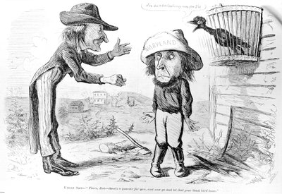 Sarjakuva orjuuden poistamisesta Marylandissa, "Frank Leslien kuvitettu sanomalehti", 5. huhtikuuta 1862 tekijältä American School