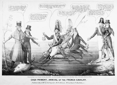 Käteismaksu – Ranskan ratsuväen saapuminen, julkaisija H.R. Robinson, New York, 1836 (kaiverrettu) tekijältä American School