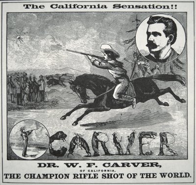 Champion Rifle Shot of the World -juliste, jossa on mukana Doc Carver (1840-1927) n. 1885 (kaiverrus) tekijältä American School