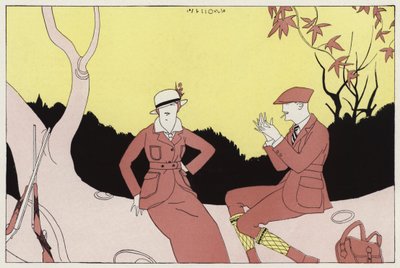 Aikoinaan naimisissa olleen pariskunnan sattumanvarainen tapaaminen, kohtaus J. A. Waldronin novellista A Chance Meeting (värilitografia). tekijältä American School