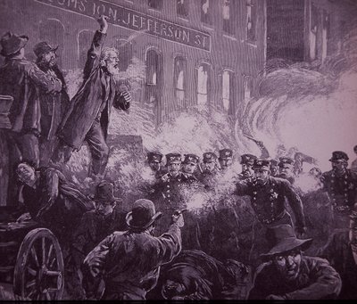 Chicago Haymarket Labor Riot vuodelta 1886, kaiverrus julkaistu Harper
