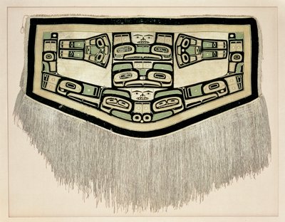 Chilkat-huopa, ennen vuotta 1832 (vuorivuohen villaa ja keltaista setripuuta). tekijältä American School